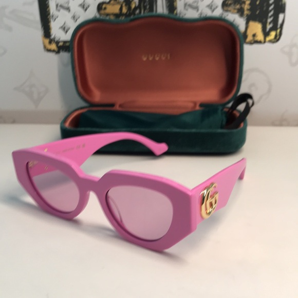 New Authentic ✨ Authentic Gucci GG1421S 004 Sunglasses – Pink Geometric Cat-Eye - Picture 3 of 14